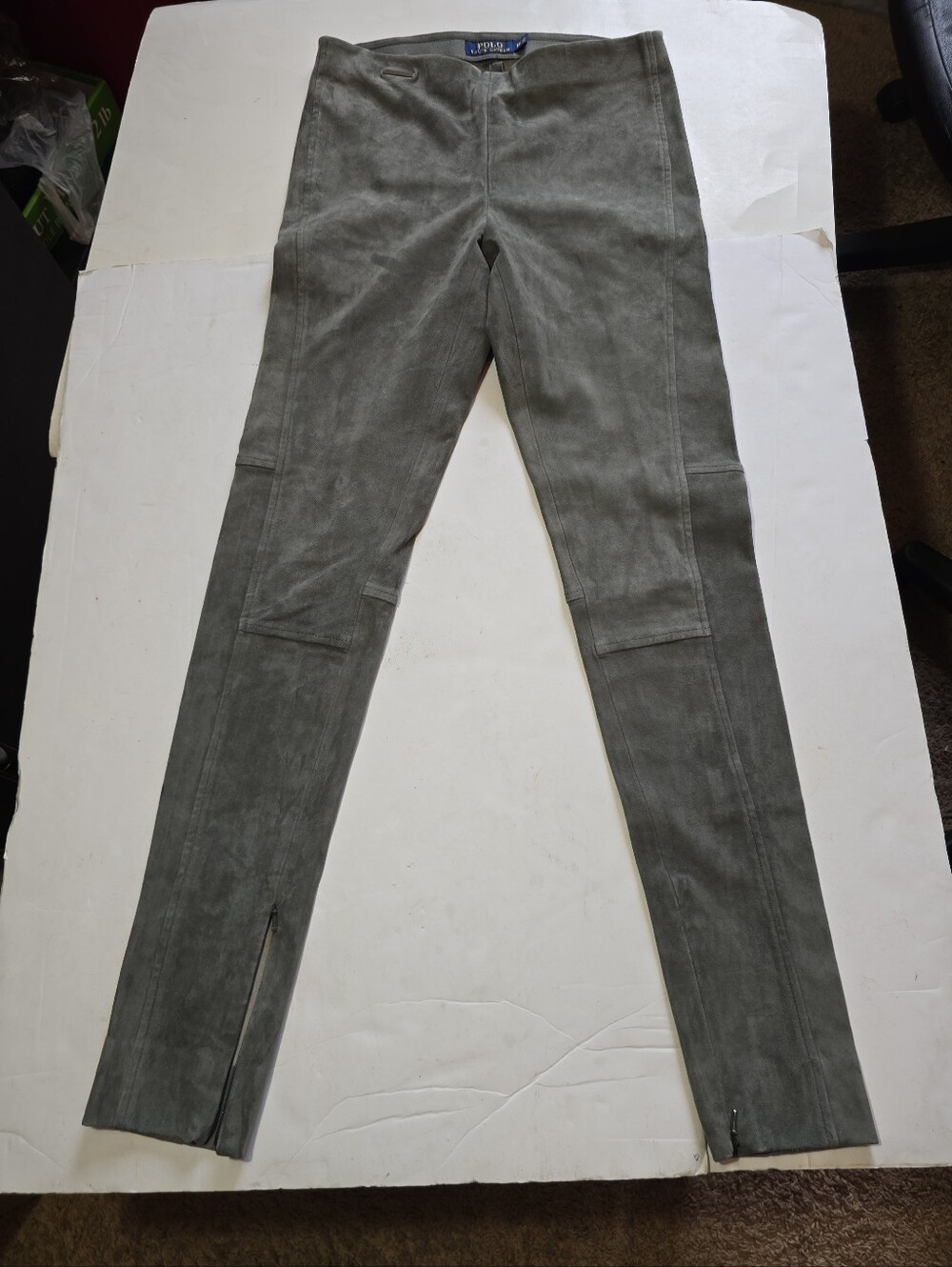 POLO RALPH LAUREN Lambskin Gray Suede Zip Hem Pants/Leggings Womens Size M